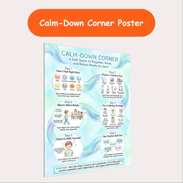Calm Down Corner Poster | Visual Coping Steps for Kids