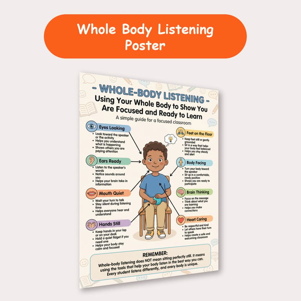Whole Body Listening Poster | Visual Listening Skills for Kids