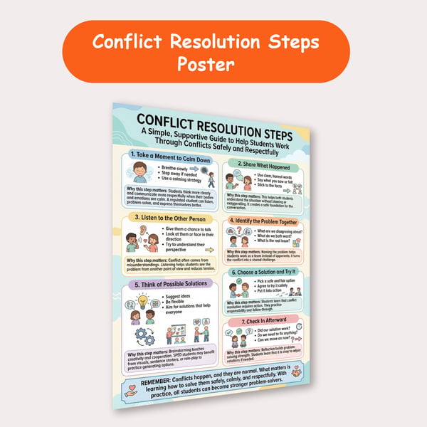 Conflict Resolution Steps Poster | Peer Conflict Guide for Students