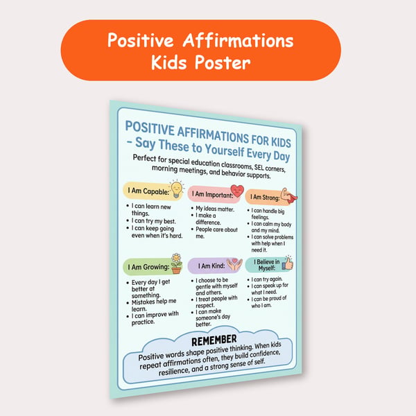 Positive Affirmations for Kids Poster | Daily Self-Talk Statements