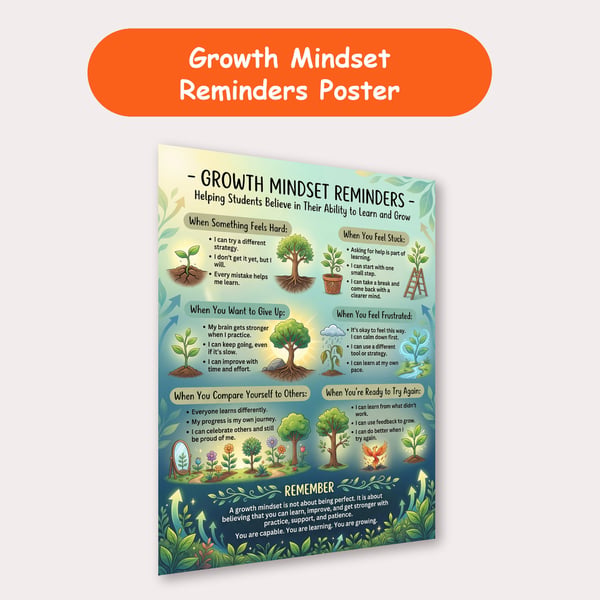 Growth Mindset Reminders Poster | Self-Talk for Hard Moments