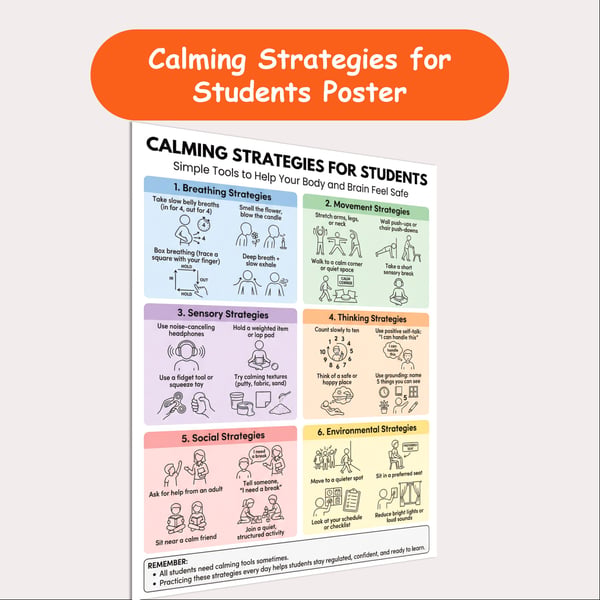 Calming Strategies for Students Poster | Simple Self-Regulation Tools