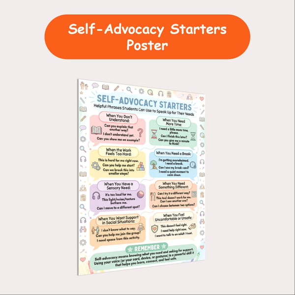Self-Advocacy Starters Poster | Phrases Students Use to Speak Up