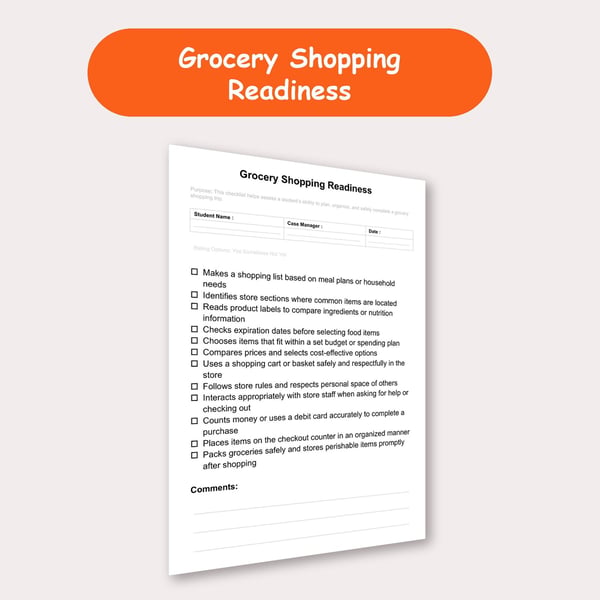 Grocery Shopping Readiness Checklist | Life Skills Assessment for Special Education