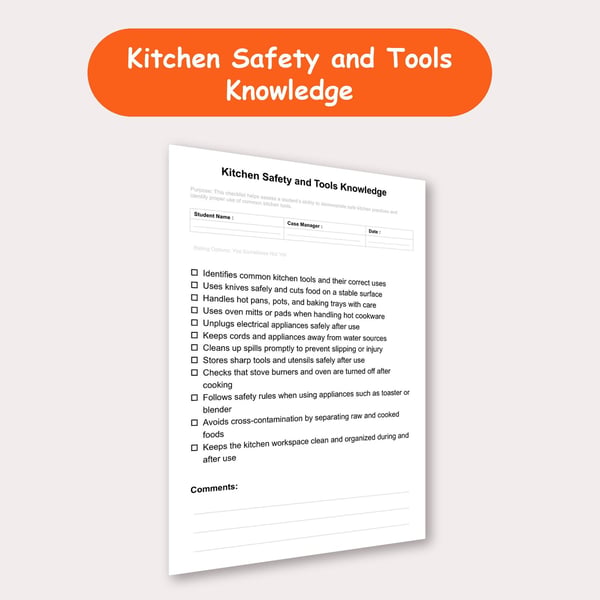 Kitchen Safety and Tools Knowledge Checklist | Special Education Life Skills