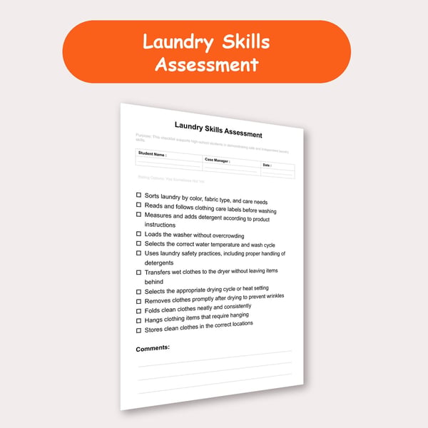 Laundry Skills Assessment Checklist | Life Skills for High School Special Education