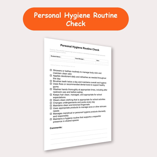 Personal Hygiene Routine Check | Self-Care Checklist for High School Special Education