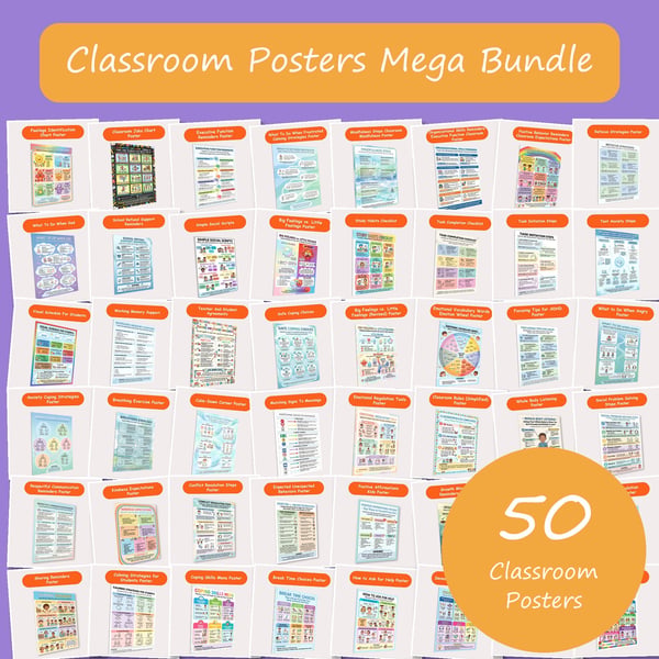 Classroom Posters Mega Bundle | 50 Printable SEL, Behavior and Classroom Posters