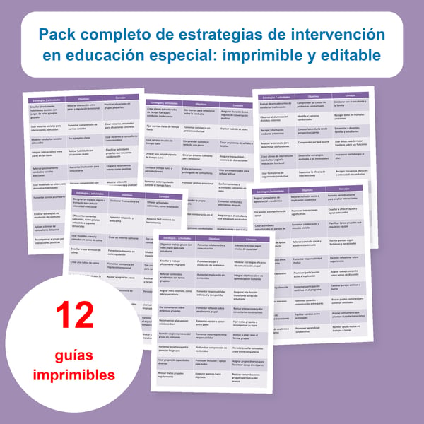 Intervenciones en educación especial: 12 tablas prácticas | PDF imprimible + PowerPoint editable