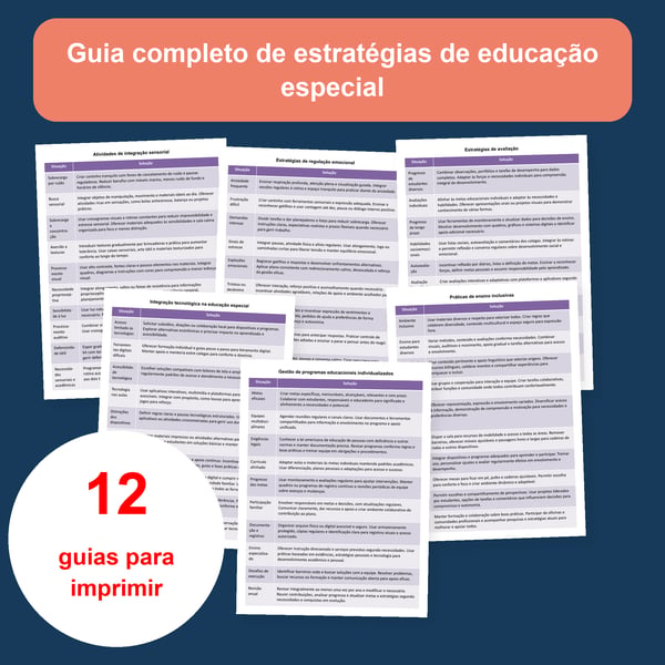 Educação especial: 12 tabelas de situações e soluções | PDF + PowerPoint editável