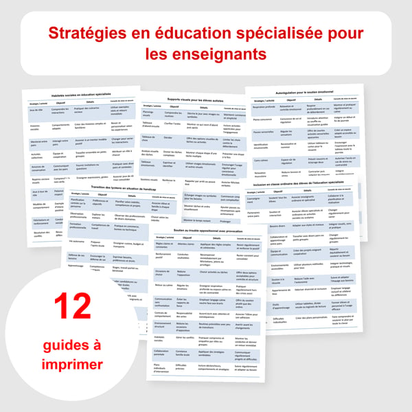 Éducation spécialisée : 12 tableaux de stratégies pour enseignants | PDF + PowerPoint modifiable