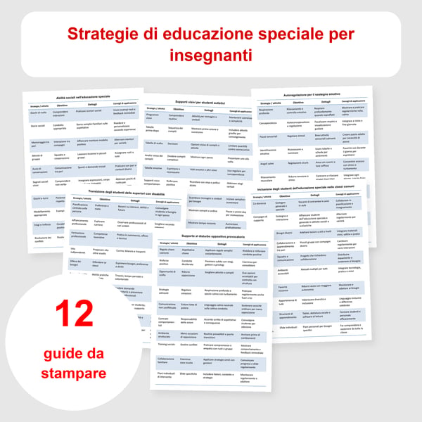Educazione speciale: 12 tabelle di strategie per insegnanti | PDF + PowerPoint modificabile