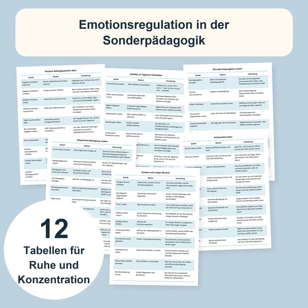 Ruhe und Konzentration: 12 Tabellen zur Emotionsregulation | PDF + PowerPoint