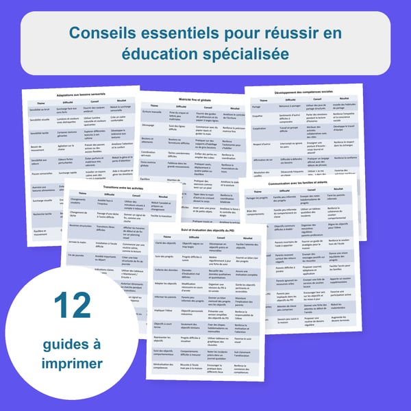 Conseils essentiels pour réussir en éducation spécialisée : 12 tableaux | PDF + PowerPoint modifiable