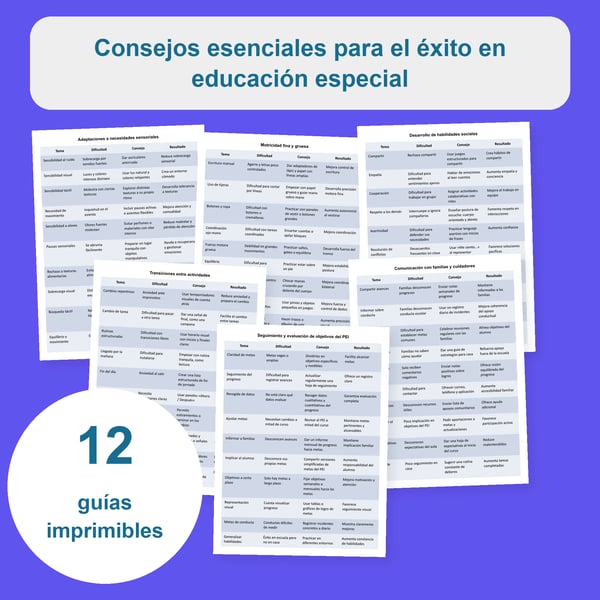 Consejos esenciales para el éxito en educación especial : 12 tablas | PDF + PowerPoint editable