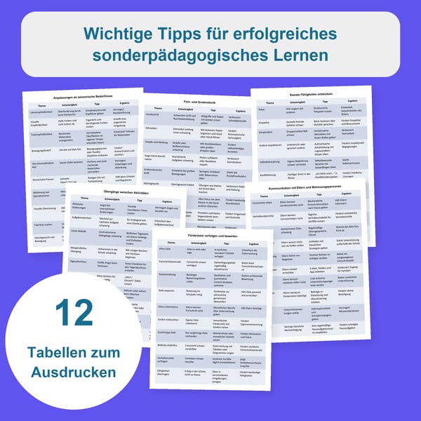 Wichtige Tipps für erfolgreiches sonderpädagogisches Lernen : 12 Tabellen | PDF + bearbeitbare PowerPoint