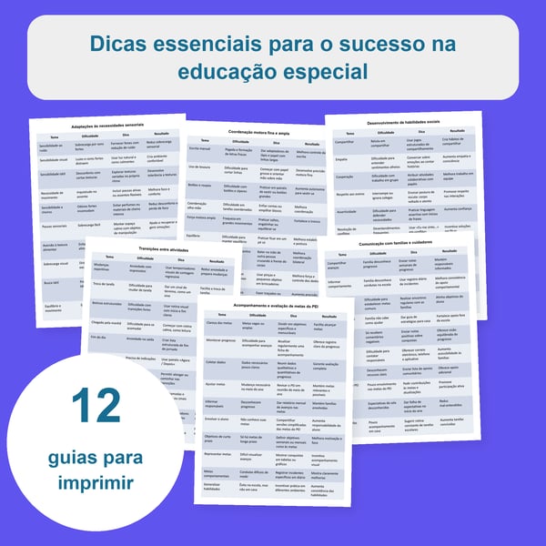 Dicas essenciais para o sucesso na educação especial : 12 tabelas | PDF + PowerPoint editável