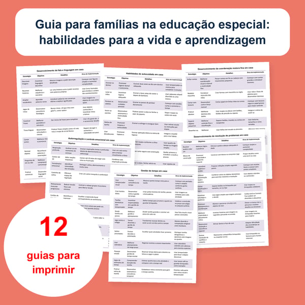 Guia para famílias na educação especial: habilidades para a vida e aprendizagem : 12 tabelas | PDF + PowerPoint editável