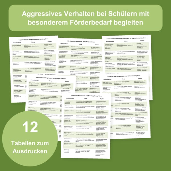 Aggressives Verhalten: 12 Tabellen für die Sonderpädagogik | PDF + PowerPoint
