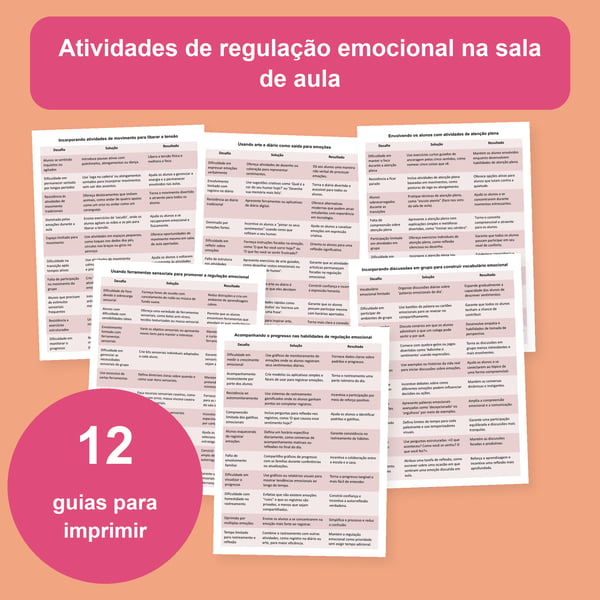 Regulação emocional na sala de aula: 12 tabelas de atividades | PDF + PowerPoint