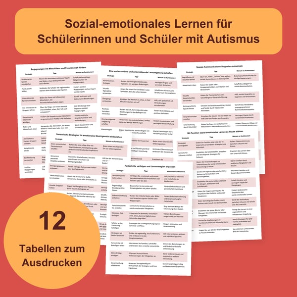 Autismus und sozial-emotionales Lernen: 12 Tabellen | PDF + PowerPoint