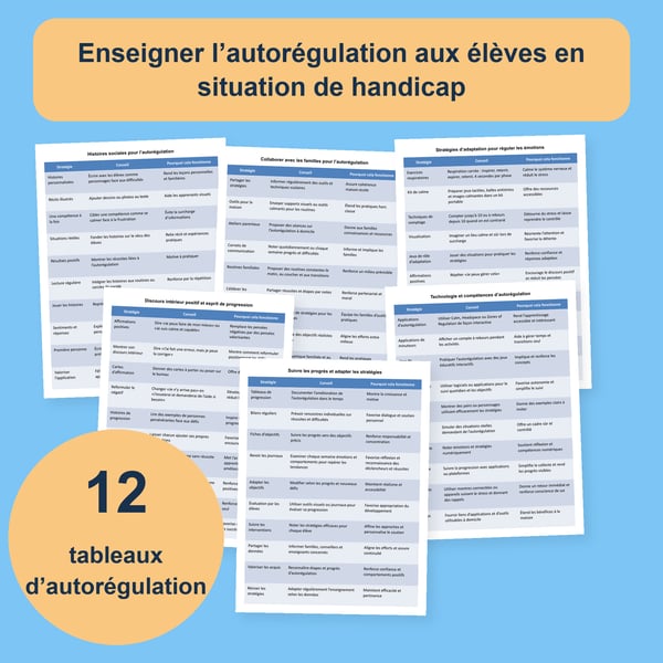 Enseigner l’autorégulation aux élèves en situation de handicap : 12 tableaux | PDF + PowerPoint