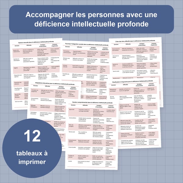 Déficience intellectuelle profonde : 12 tableaux de soutien | PDF + PowerPoint