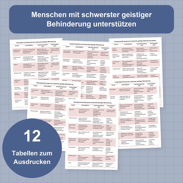 Schwerste geistige Behinderung: 12 Unterstützungstabellen | PDF + PowerPoint