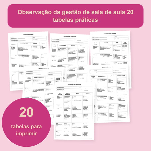 Observação em sala: 20 tabelas e 100 indicadores | PDF + PowerPoint