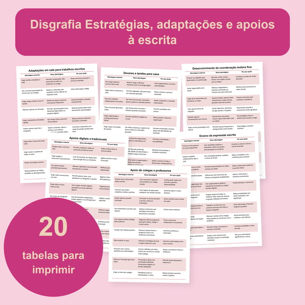 Disgrafia: 20 tabelas e 200 adaptações para escrever | PDF + PowerPoint