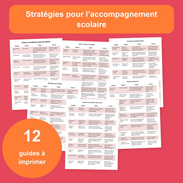 Conseil et accompagnement scolaire : 12 tableaux de stratégies | PDF + PowerPoint modifiable