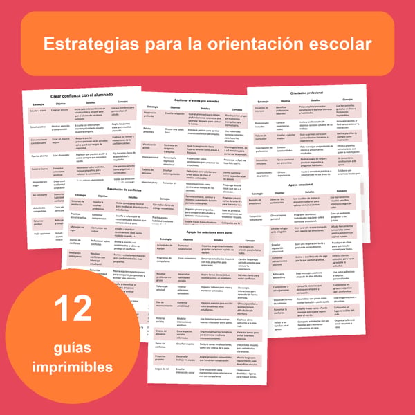 Orientación escolar: 12 tablas de estrategias para apoyar al alumnado | PDF + PowerPoint editable