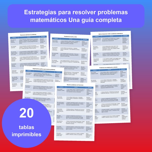 Resolver problemas matemáticos: 20 tablas, soluciones en 3 pasos | PDF + PowerPoint