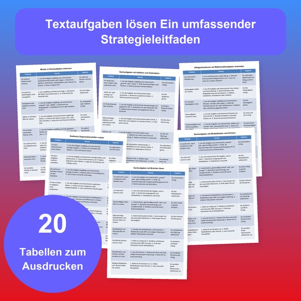Textaufgaben lösen: 20 Tabellen, Lösungen in 3 Schritten | PDF + PowerPoint