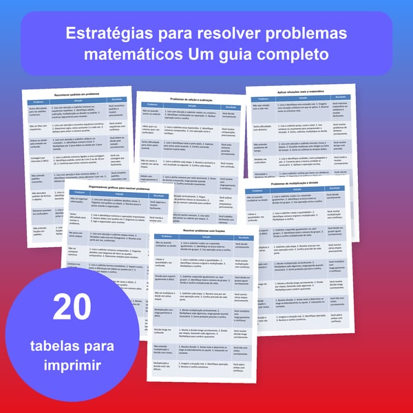 Resolver problemas matemáticos: 20 tabelas, soluções em 3 passos | PDF + PowerPoint