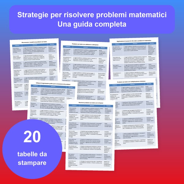 Risolvere problemi matematici: 20 tabelle, soluzioni in 3 passi | PDF + PowerPoint