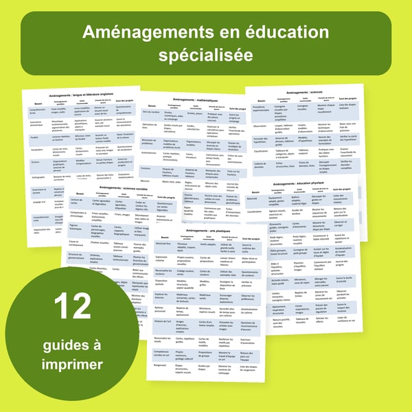 Aménagements en éducation spécialisée : 12 tableaux par matière | PDF + PowerPoint modifiable
