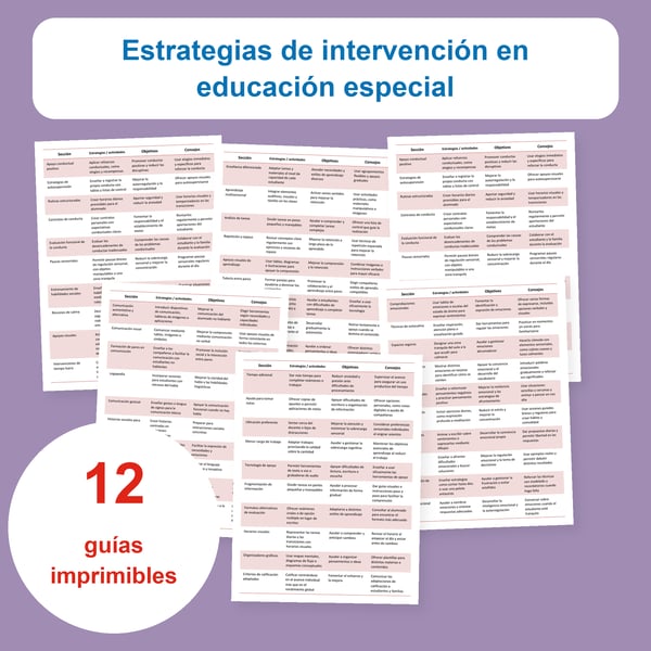 Intervenciones en educación especial: 12 tablas de estrategias | PDF + PowerPoint editable