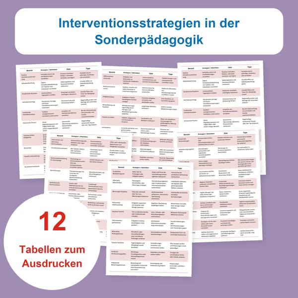 Interventionen in der Sonderpädagogik: 12 Strategietabellen | PDF + PowerPoint