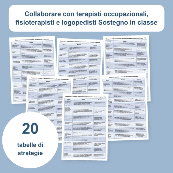 Collaborare con i terapisti: 20 tabelle di supporto in classe | PDF + PowerPoint