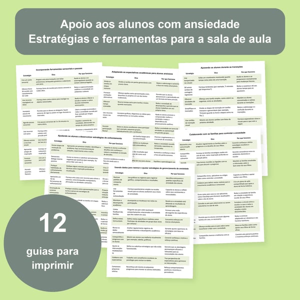 Ansiedade em sala de aula: 12 tabelas de estratégias para educação especial | PDF + PowerPoint