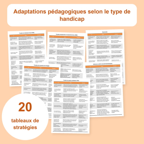 Adaptations pédagogiques par type de handicap : 20 tableaux | PDF + PowerPoint
