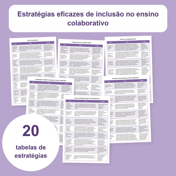 Ensino colaborativo e inclusão: 20 tabelas de estratégias | PDF + PowerPoint