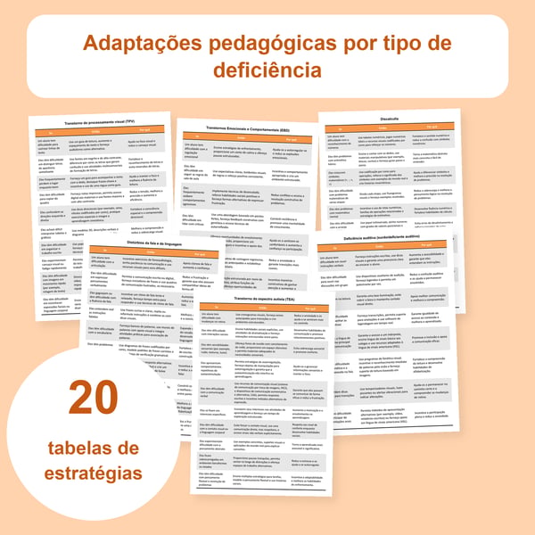 Adaptações de ensino por tipo de deficiência: 20 tabelas | PDF + PowerPoint