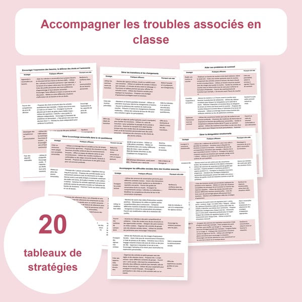 TDAH, autisme et anxiété : 20 tableaux de soutien aux troubles associés | PDF + PowerPoint
