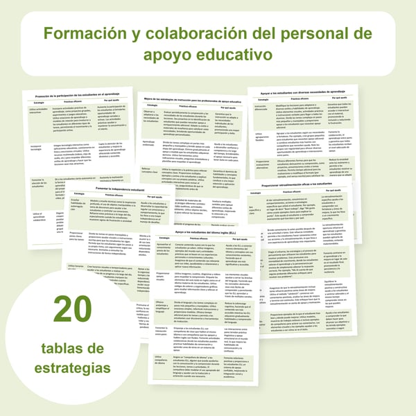 Personal de apoyo educativo: formación y colaboración, 20 tablas | PDF + PowerPoint