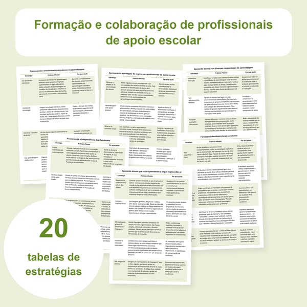 Profissionais de apoio escolar: formação e colaboração, 20 tabelas | PDF + PowerPoint