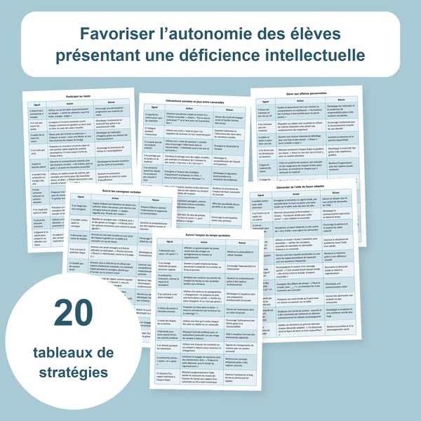Autonomie des élèves avec déficience intellectuelle : 20 tableaux | PDF + PowerPoint