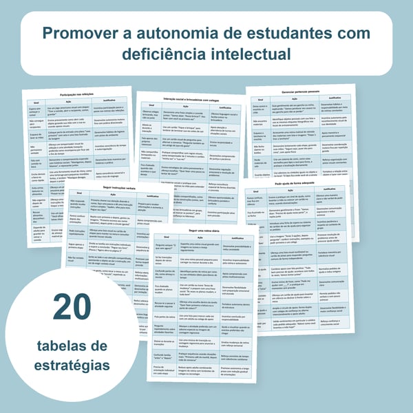 Autonomia de estudantes com deficiência intelectual: 20 tabelas | PDF + PowerPoint