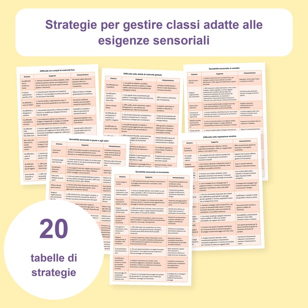 Classe attenta ai bisogni sensoriali: 20 tabelle di strategie | PDF + PowerPoint